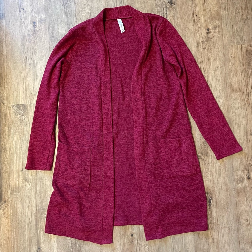 Zenana Outfitters Burgundy Open Front Cardigan